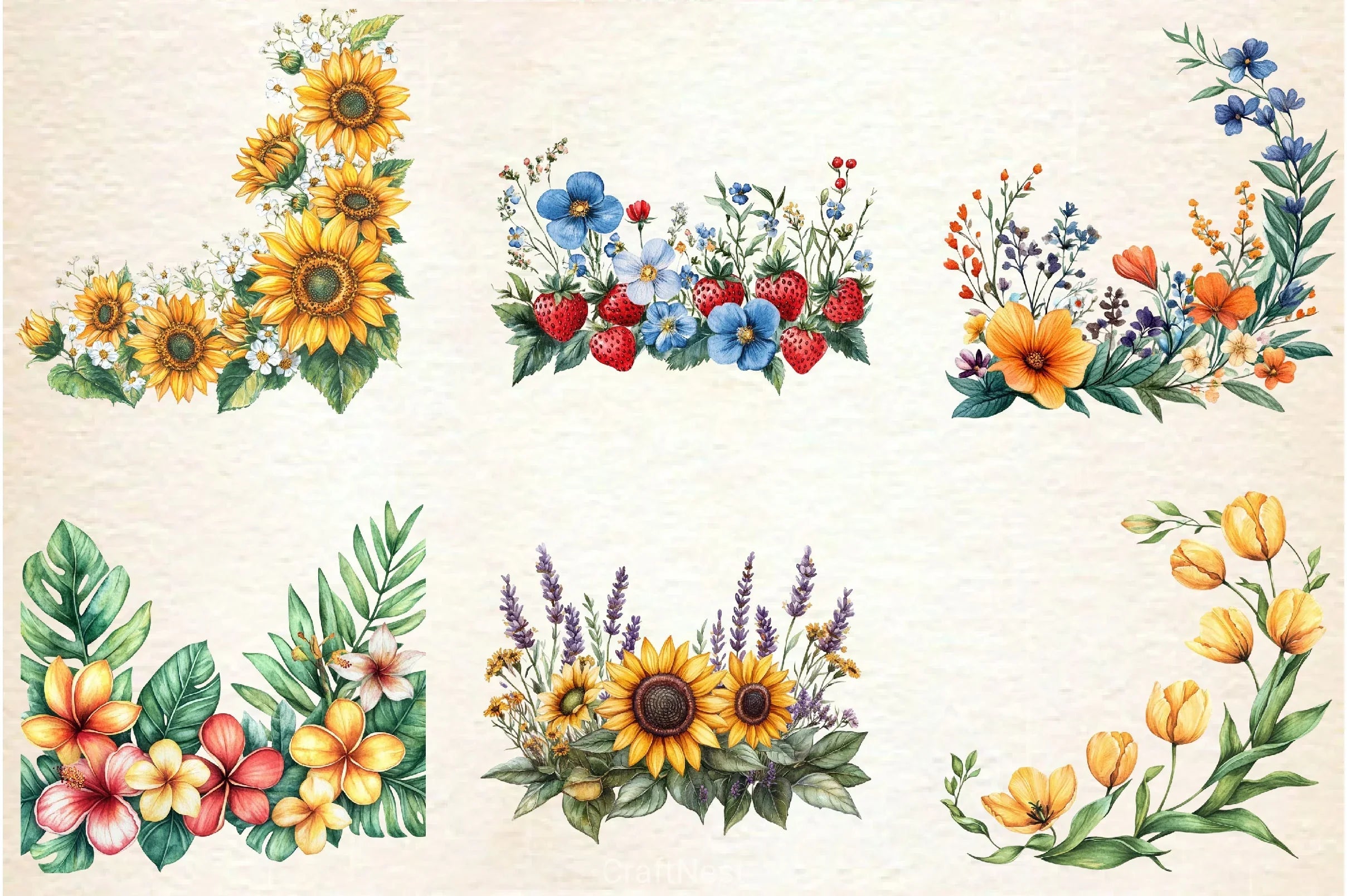 Summer Flower Border Clipart Bundle - CraftNest - Digital Crafting and Art