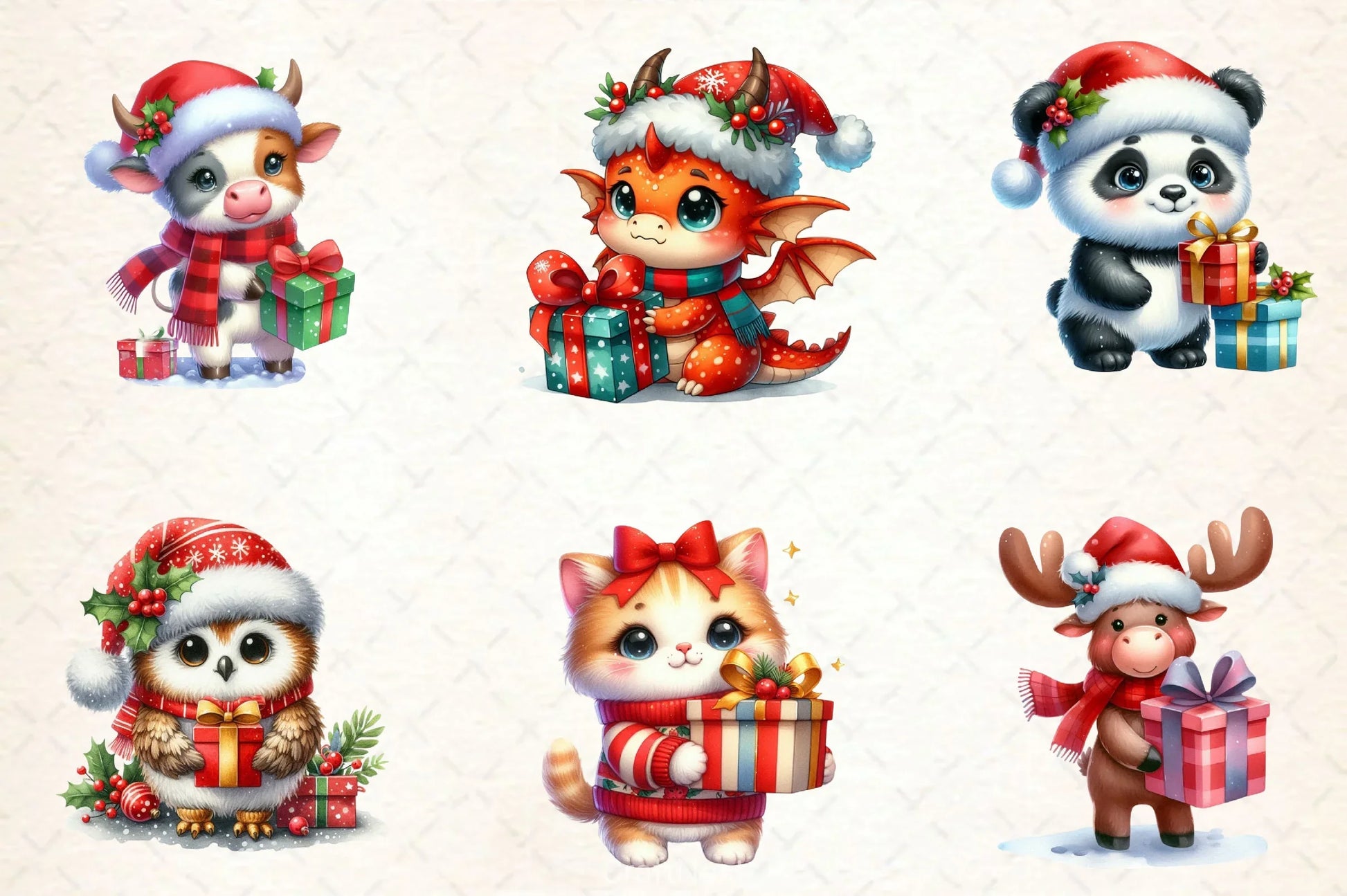 Cute Animals With Christmas Gifts Clipart Bundle - CraftNest - Digital Crafting and Art