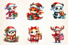 Cute Animals With Christmas Gifts Clipart Bundle - CraftNest - Digital Crafting and Art