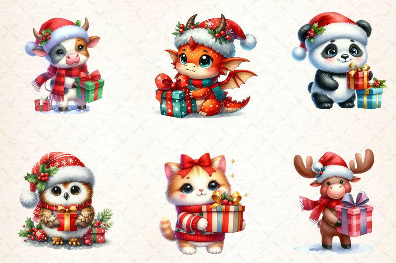 Cute Animals With Christmas Gifts Clipart Bundle - CraftNest - Digital Crafting and Art