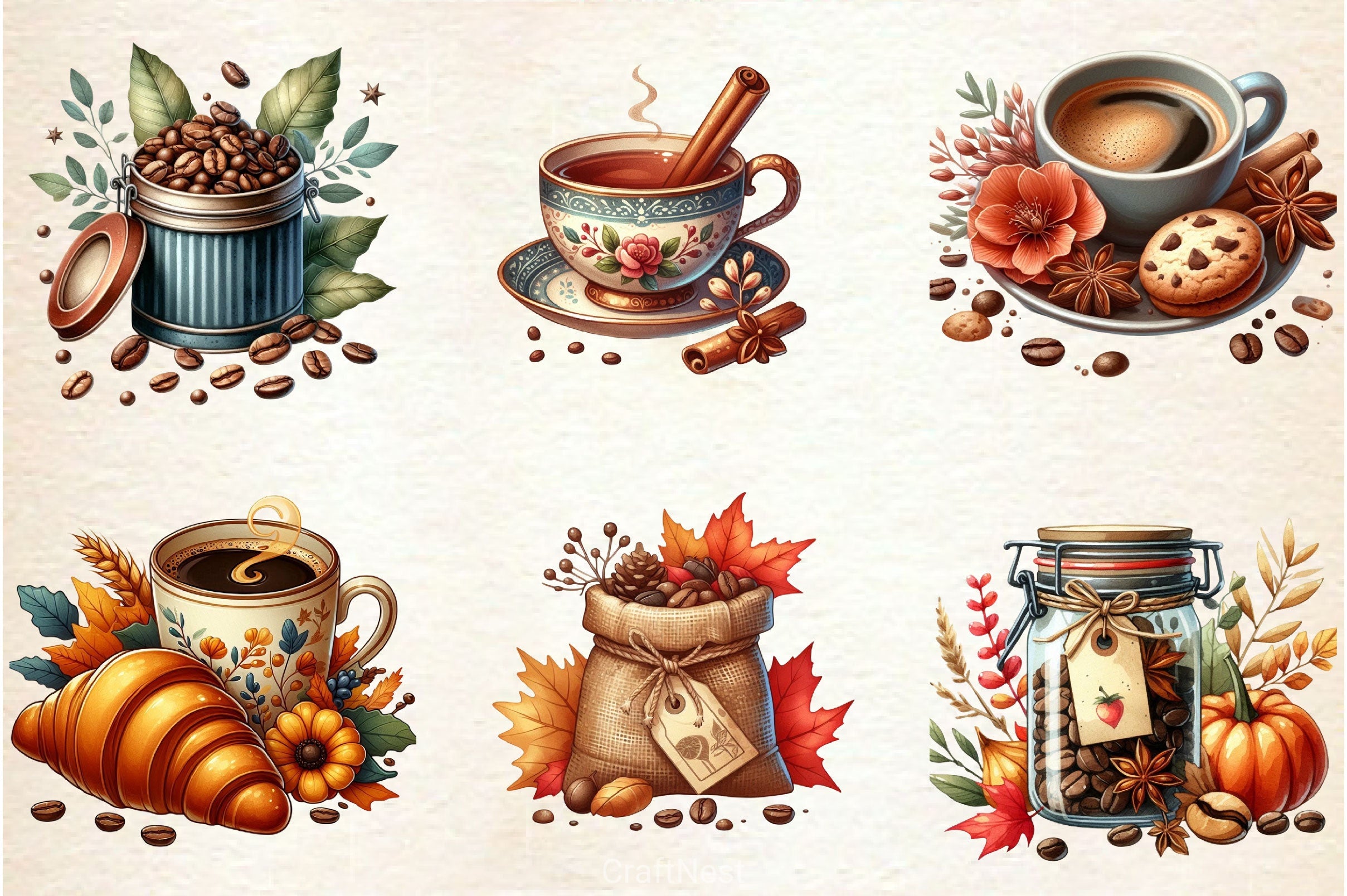 Vintage Autumn Coffee Clipart Bundle 2 - CraftNest - Digital Crafting and Art