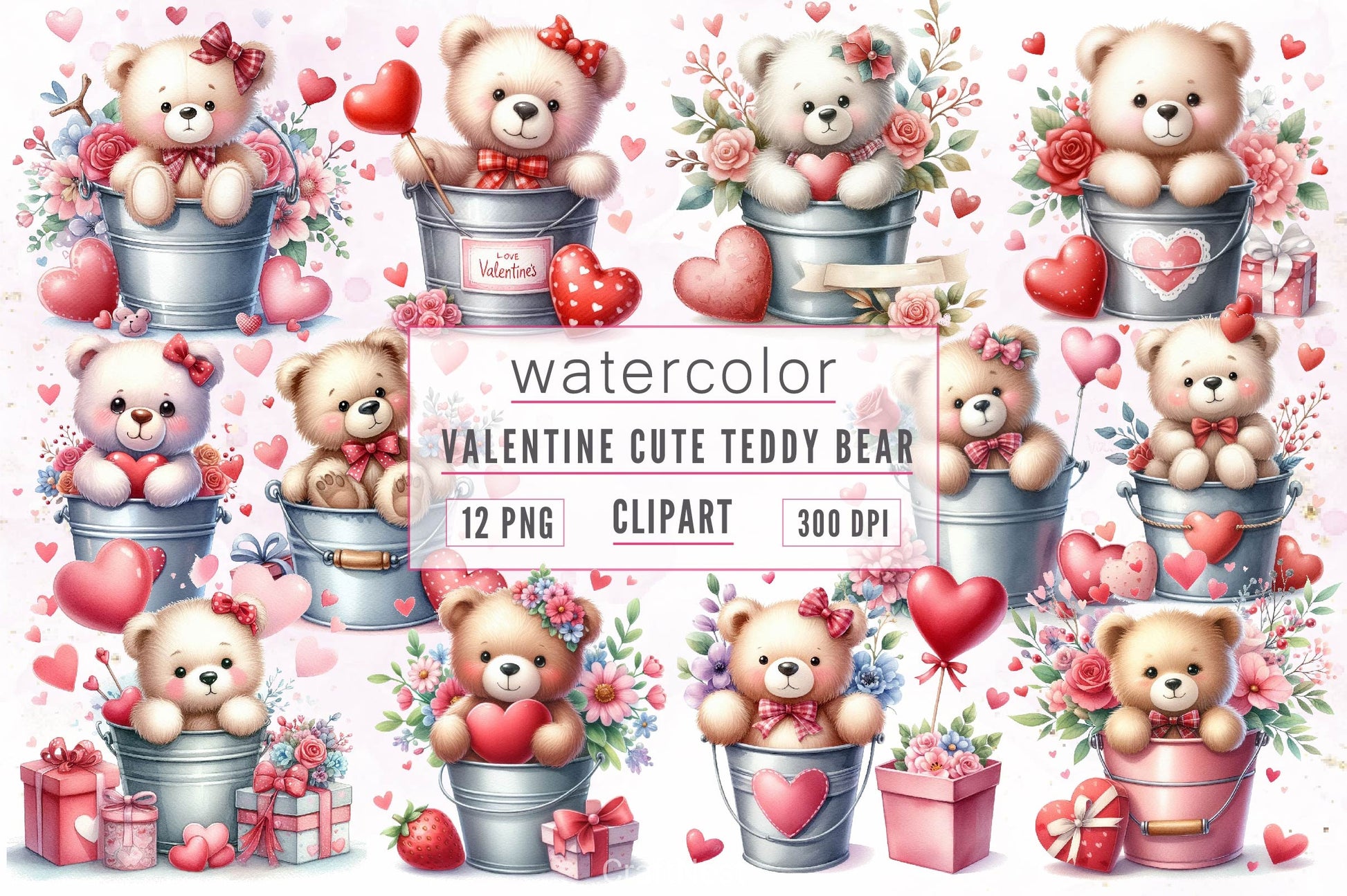 Valentine Cute Teddy Bear Clipart Bundle - CraftNest - Digital Crafting and Art