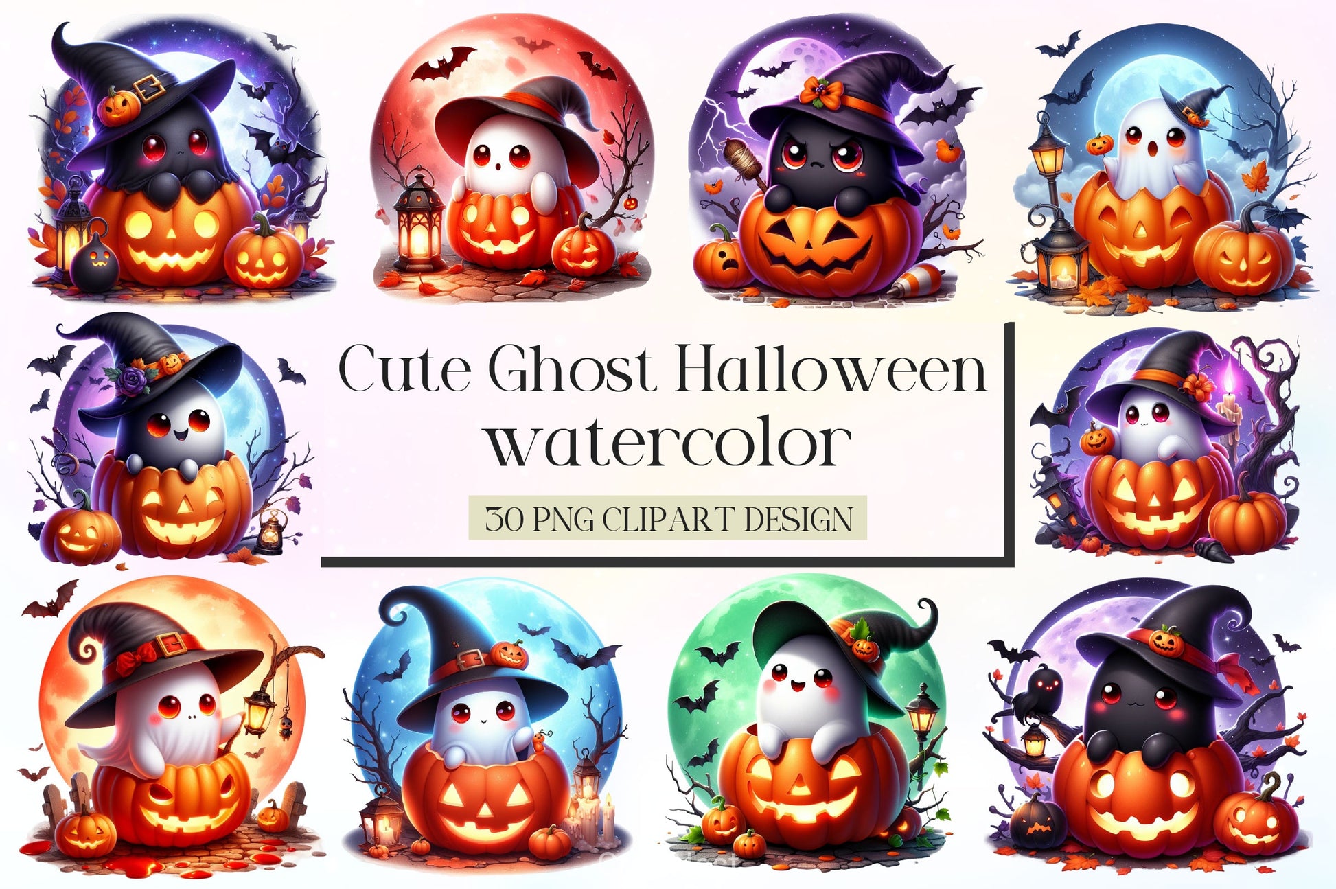 Cute Ghost Halloween Clipart Bundle - CraftNest - Digital Crafting and Art