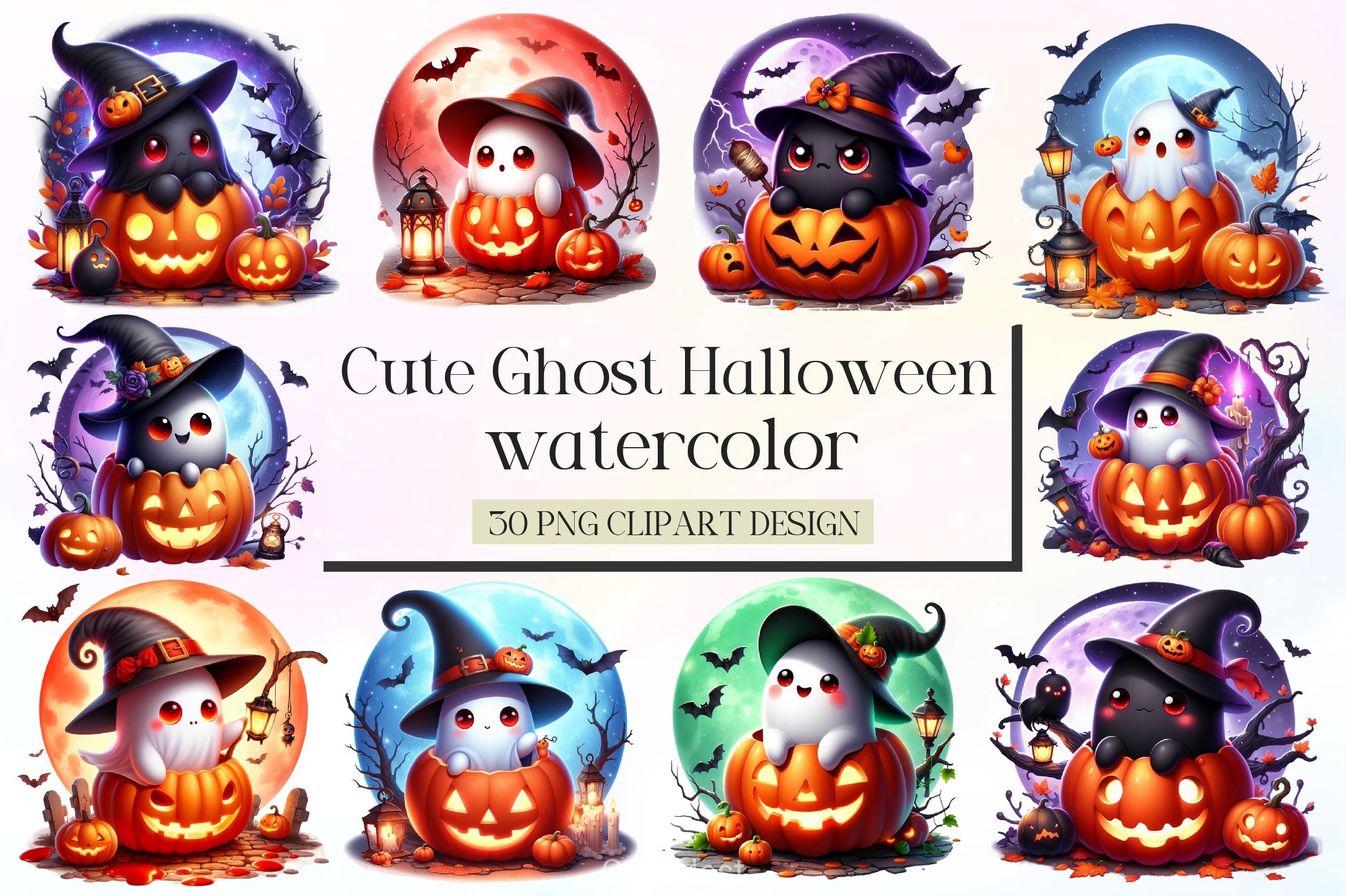 Cute Ghost Halloween Clipart Bundle - CraftNest - Digital Crafting and Art