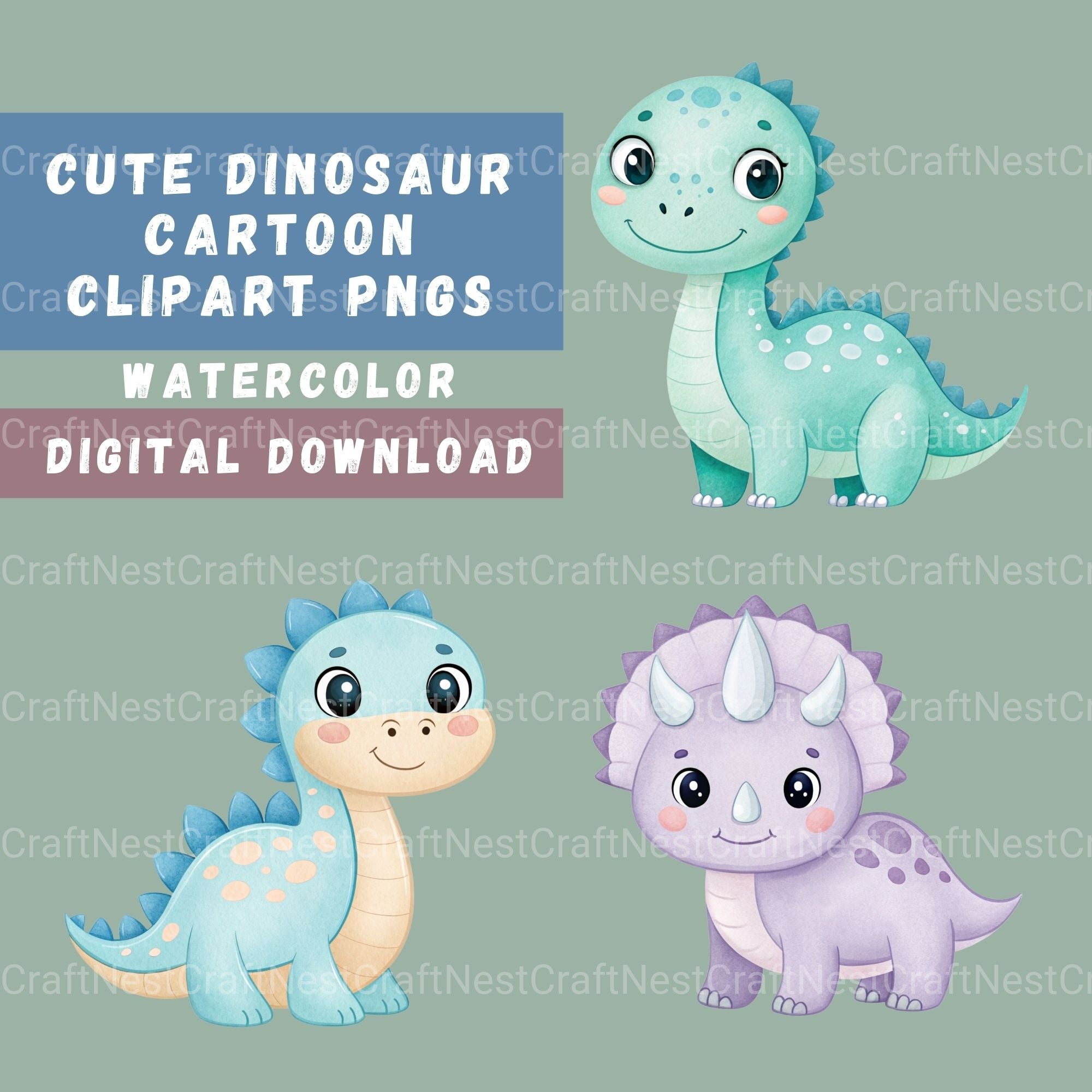 Cute Dinosaurs Clipart Bundle - CraftNest - Digital Crafting and Art