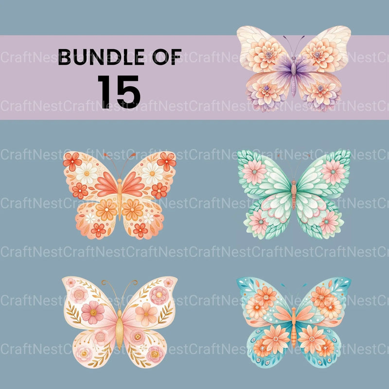 Flower Butterflies Clipart Bundle - CraftNest - Digital Crafting and Art