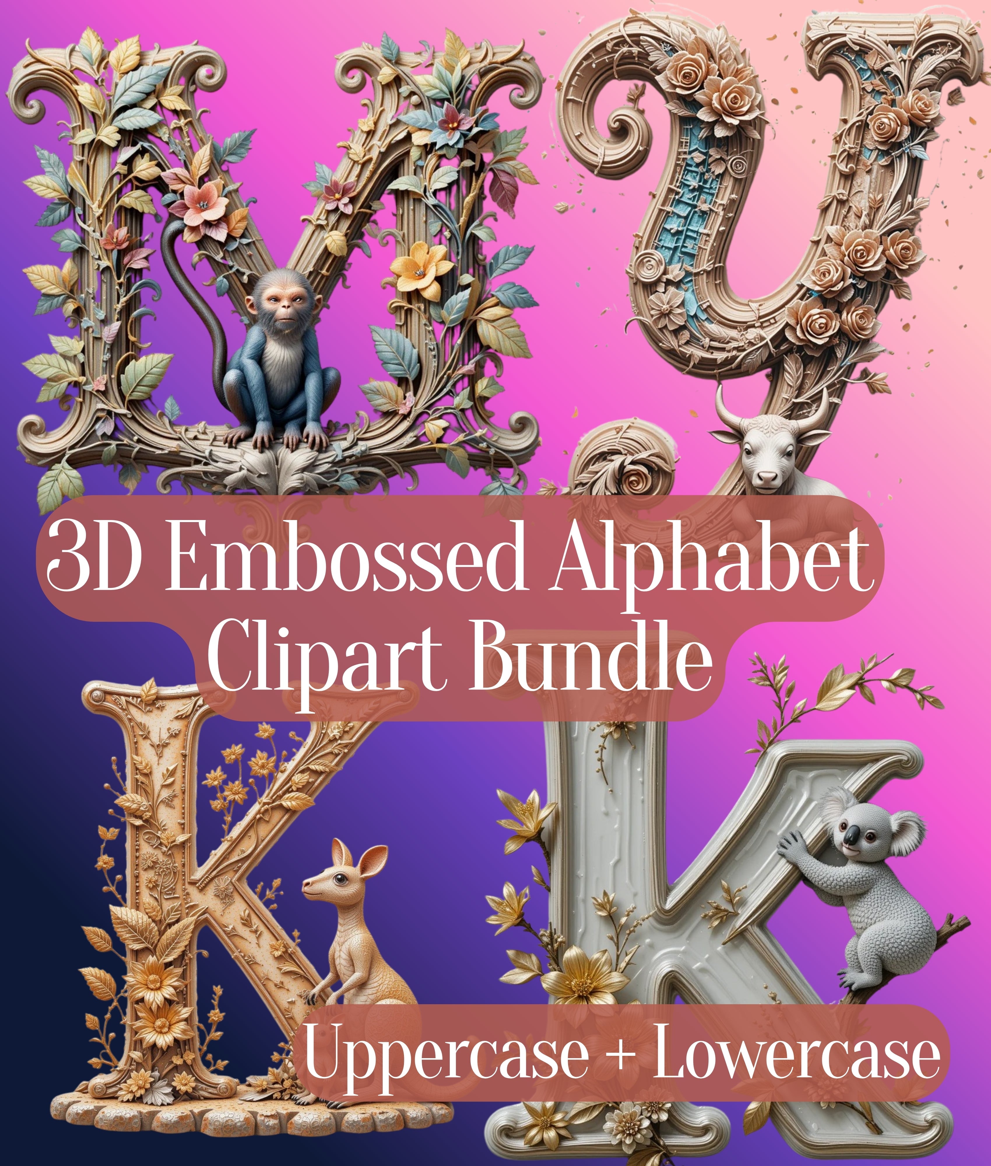 3D Embossed Alphabet Clipart Bundle