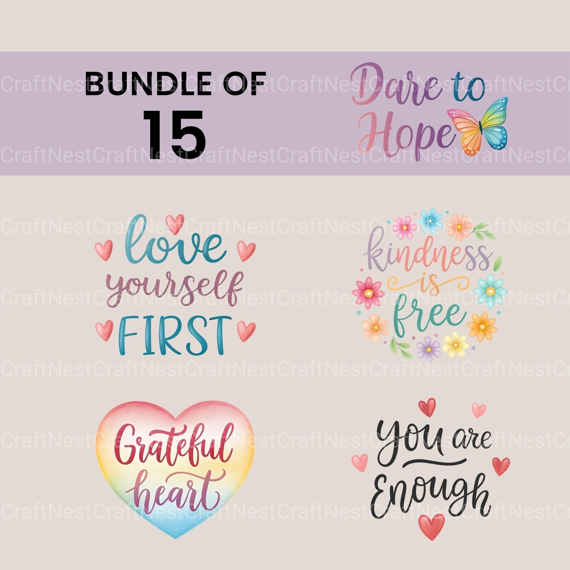 Positive Words Clipart Bundle - CraftNest - Digital Crafting and Art