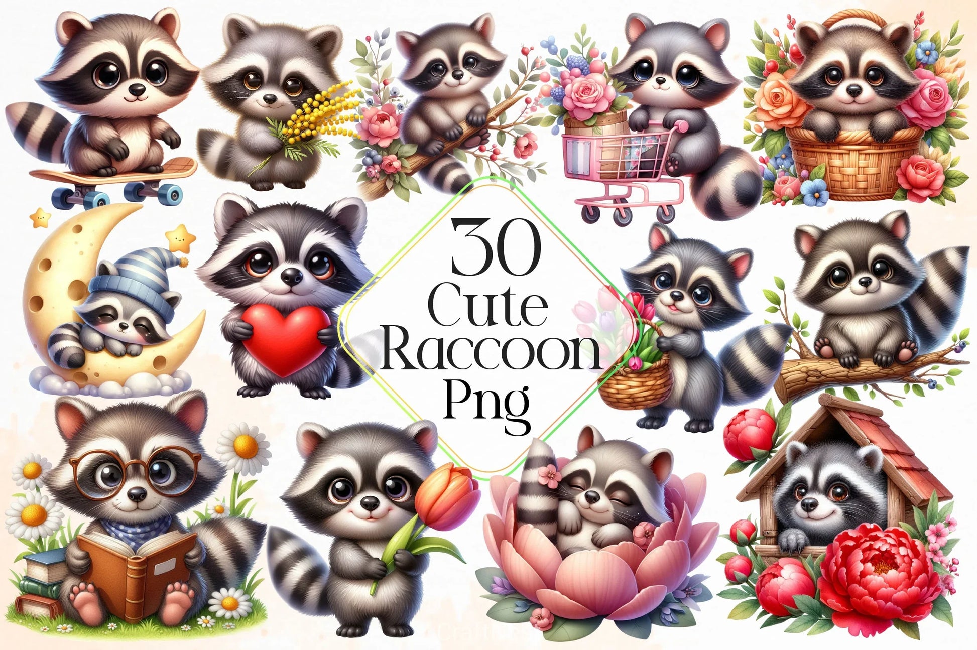 Cute Raccoon Clipart Bundle 2 - CraftNest - Digital Crafting and Art
