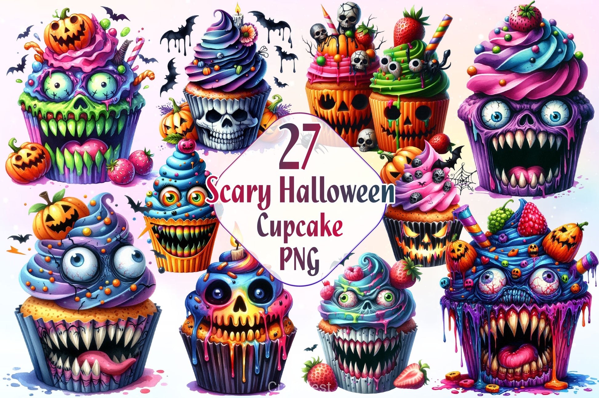 Scary Halloween Cupcake Clipart Bundle 2 - CraftNest - Digital Crafting and Art