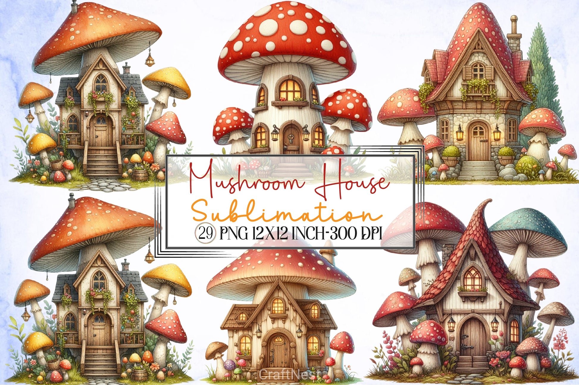 Mushroom House Clipart Bundle 1 - CraftNest - Digital Crafting and Art