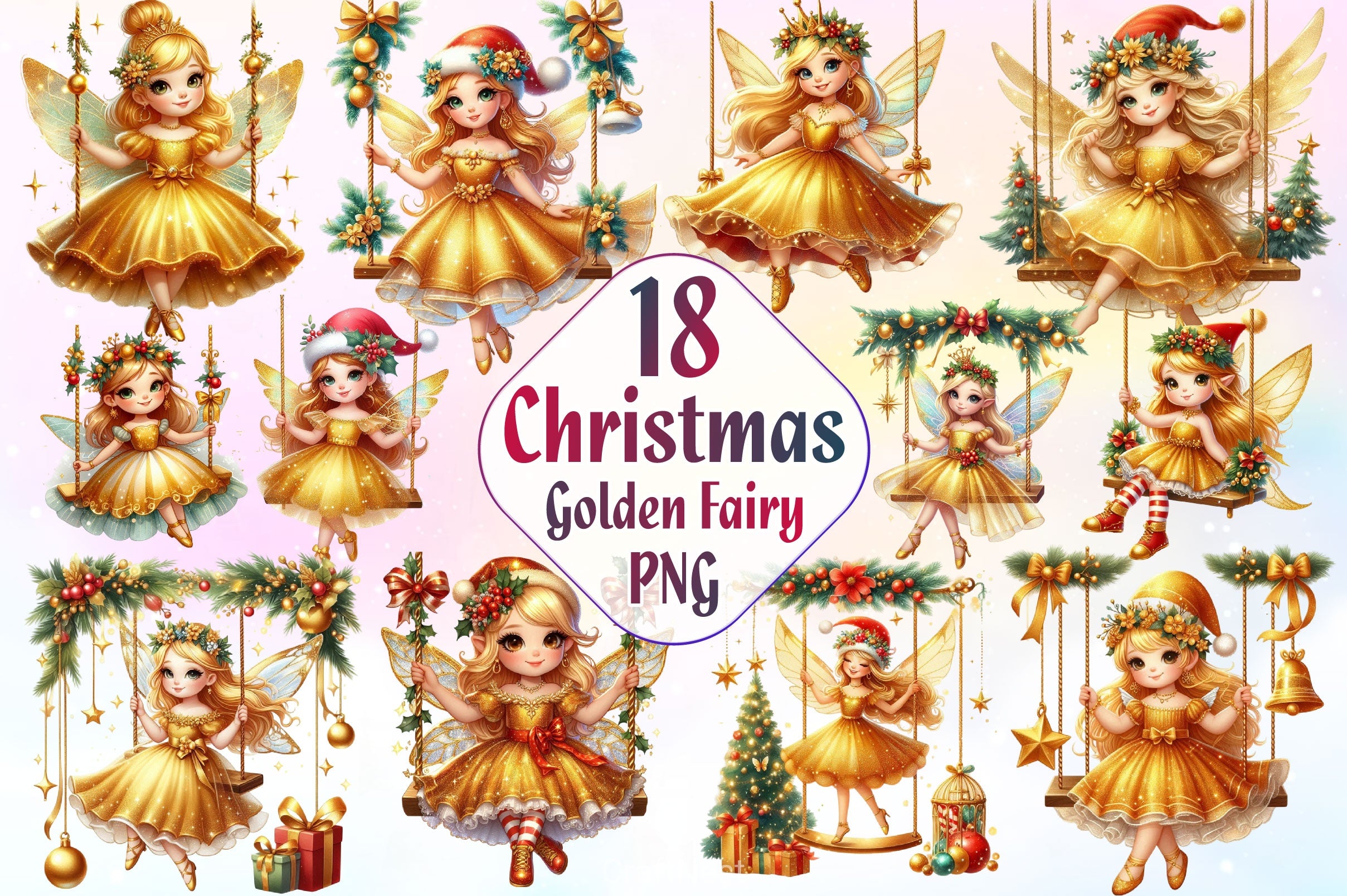 Christmas Golden Fairy Clipart Bundle - CraftNest - Digital Crafting and Art