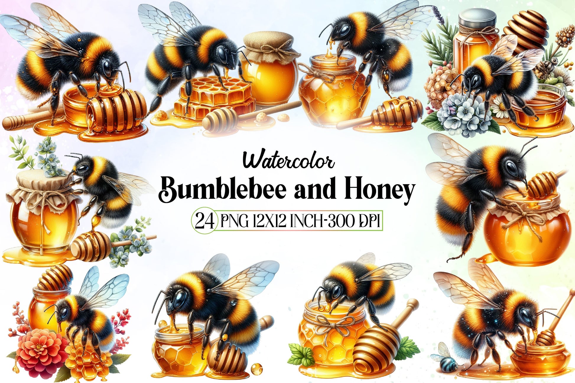 Bumblebee & Honey Clipart Bundle - CraftNest - Digital Crafting and Art