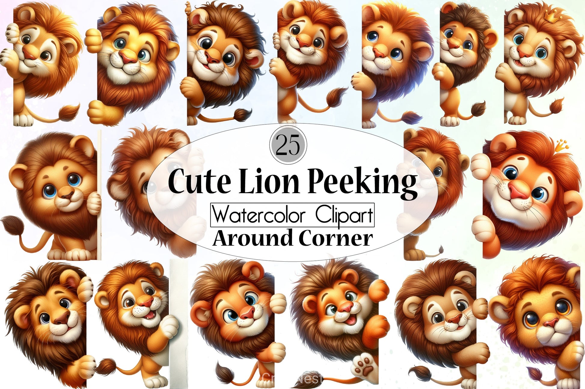 Cute Lion Peeking Clipart Bundle - CraftNest - Digital Crafting and Art