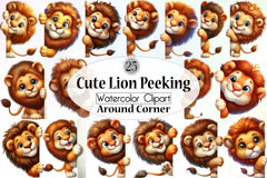 Cute Lion Peeking Clipart Bundle - CraftNest - Digital Crafting and Art