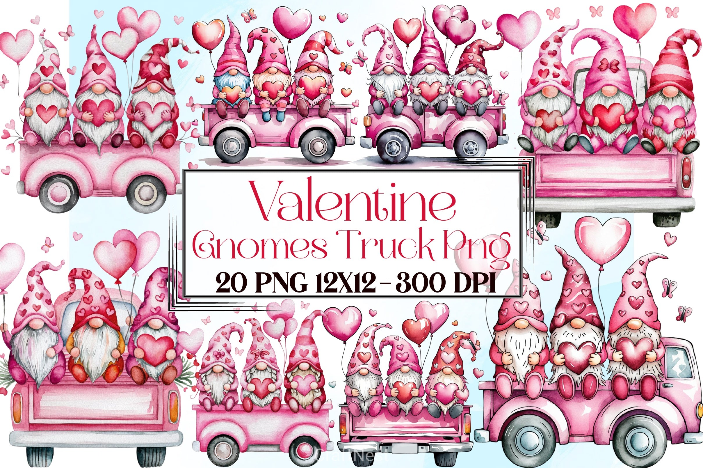Valentine Gnomes Truck Clipart Bundle - CraftNest - Digital Crafting and Art