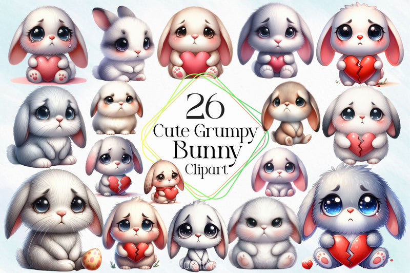 Cute Grumpy Bunny Clipart Bundle - CraftNest - Digital Crafting and Art