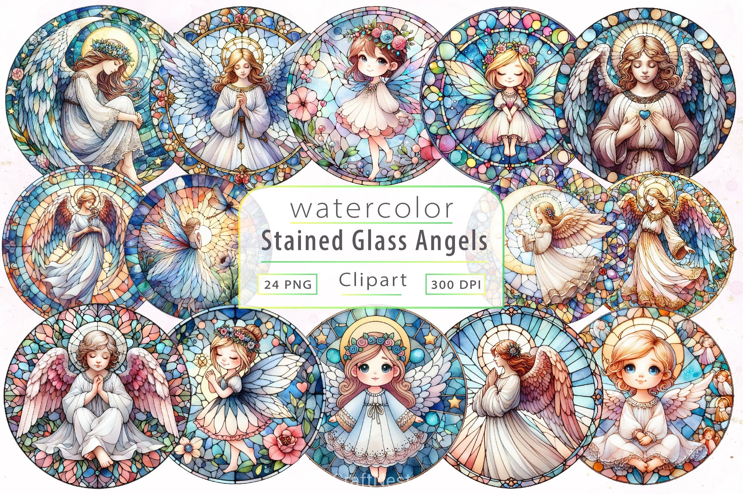 Stained Glass Angel Fairy Clipart Bundle - CraftNest - Digital Crafting and Art