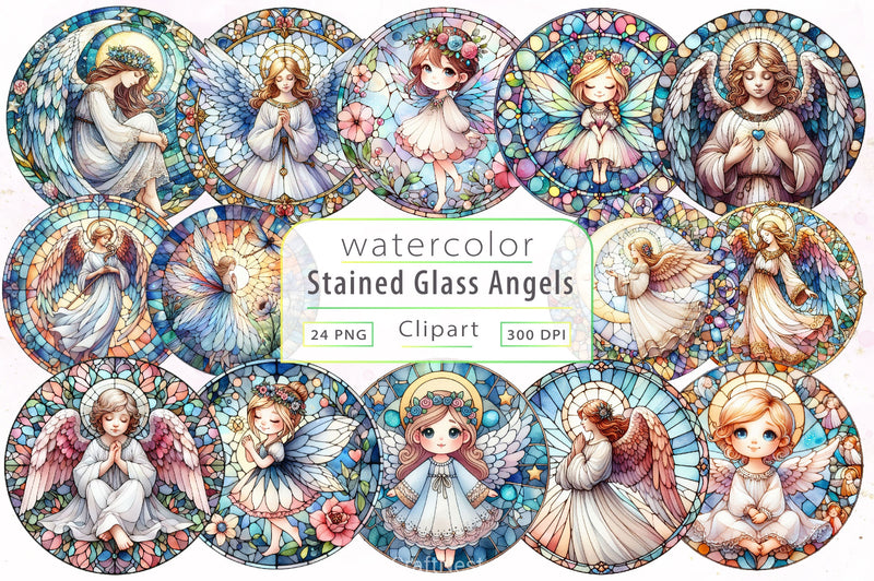 Stained Glass Angel Fairy Clipart Bundle - CraftNest - Digital Crafting and Art
