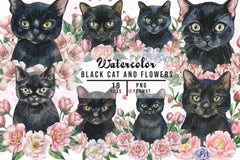 Black Cat And Flowers Clipart Bundle - CraftNest - Digital Crafting and Art