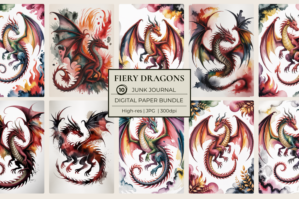 Fiery Dragons Junk Journal Papers