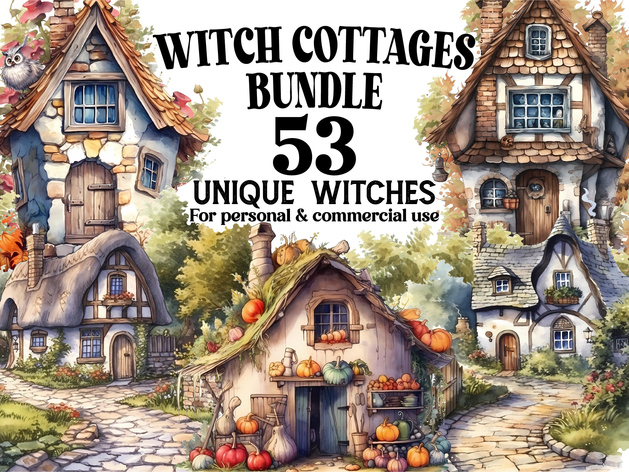Witch Cottages Clipart - CraftNest