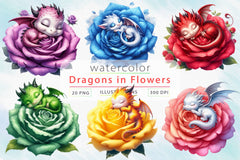 Baby Dragons In Flowers Clipart Bundle 2 - CraftNest - Digital Crafting and Art
