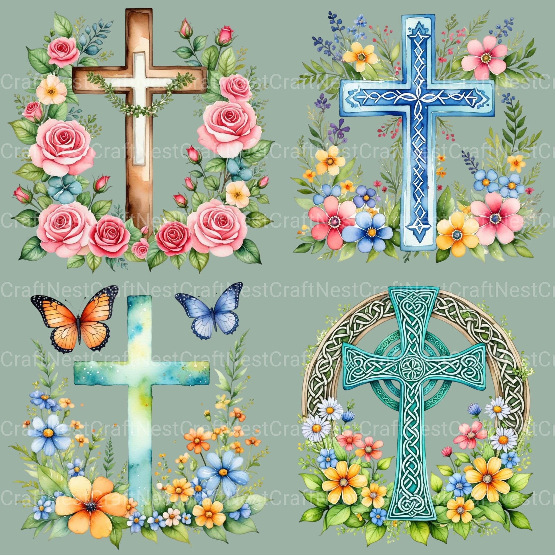 Cross Floral Clipart Bundle 2 - CraftNest - Digital Crafting and Art