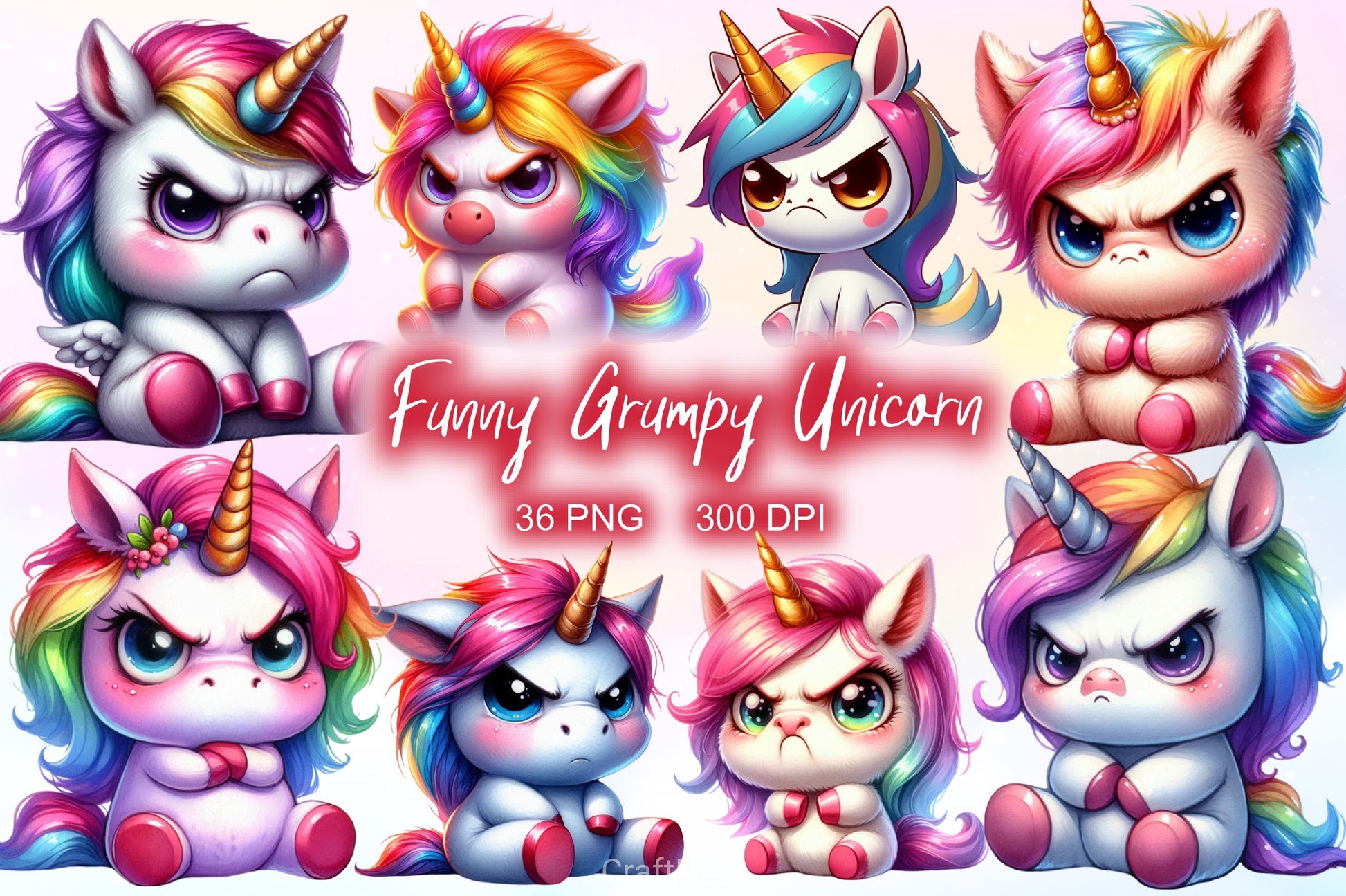Funny Grumpy Unicorn Clipart Bundle - CraftNest - Digital Crafting and Art