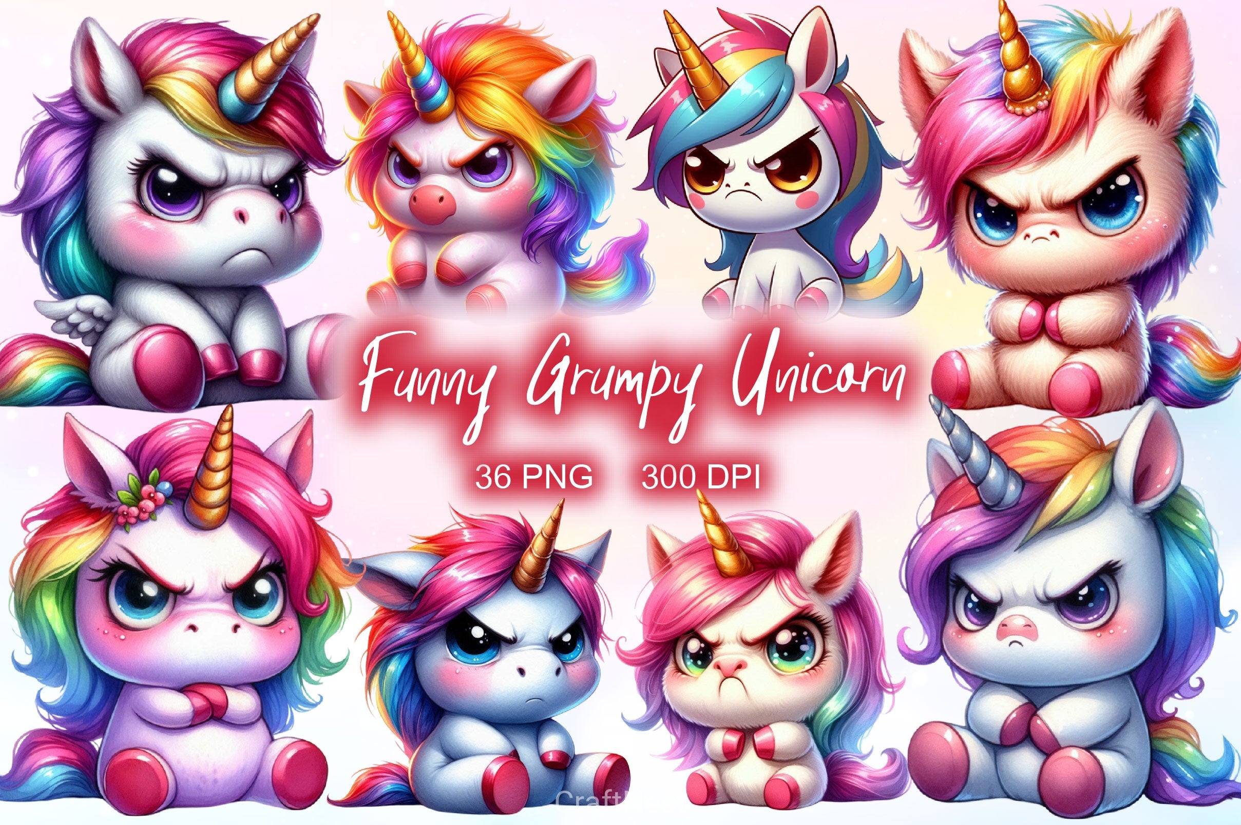 Funny Grumpy Unicorn Clipart Bundle - CraftNest - Digital Crafting and Art