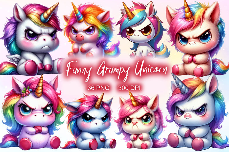 Funny Grumpy Unicorn Clipart Bundle - CraftNest - Digital Crafting and Art