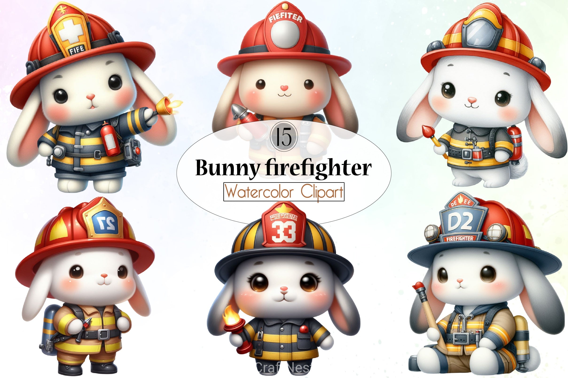 Bunny Firefighter Clipart Bundle - CraftNest - Digital Crafting and Art