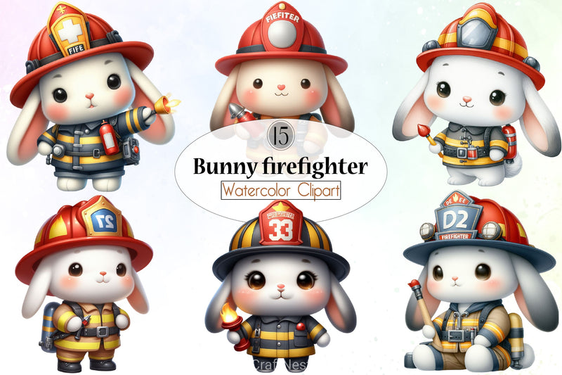 Bunny Firefighter Clipart Bundle - CraftNest - Digital Crafting and Art