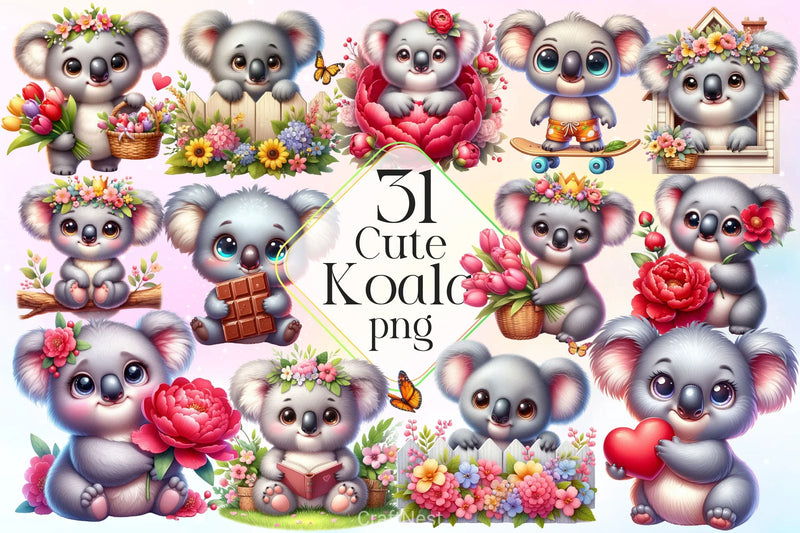 Floral Koala Clipart Bundle 2 - CraftNest - Digital Crafting and Art