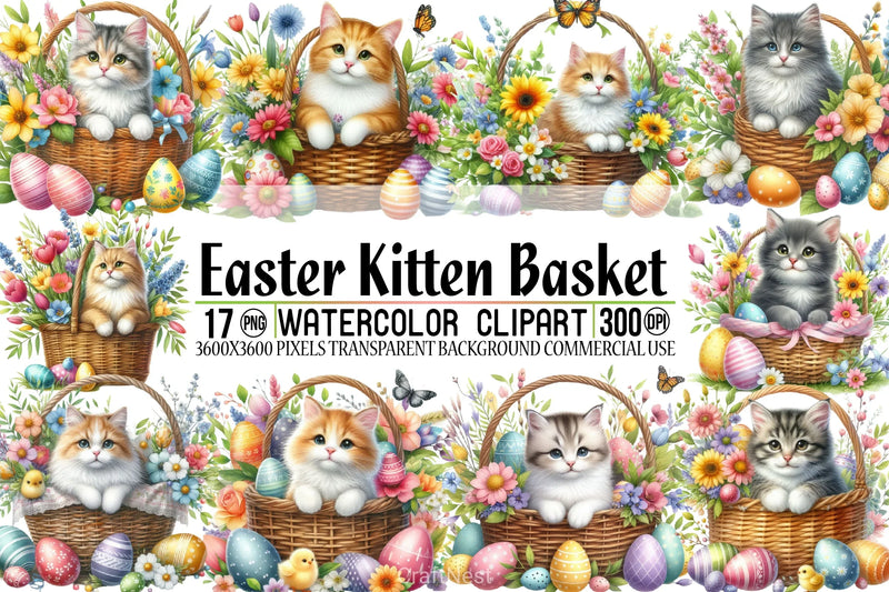 Easter Kitten Basket Clipart Bundle - CraftNest - Digital Crafting and Art