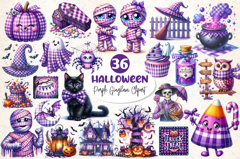 Purple Gingham Halloween Clipart Bundle - CraftNest - Digital Crafting and Art