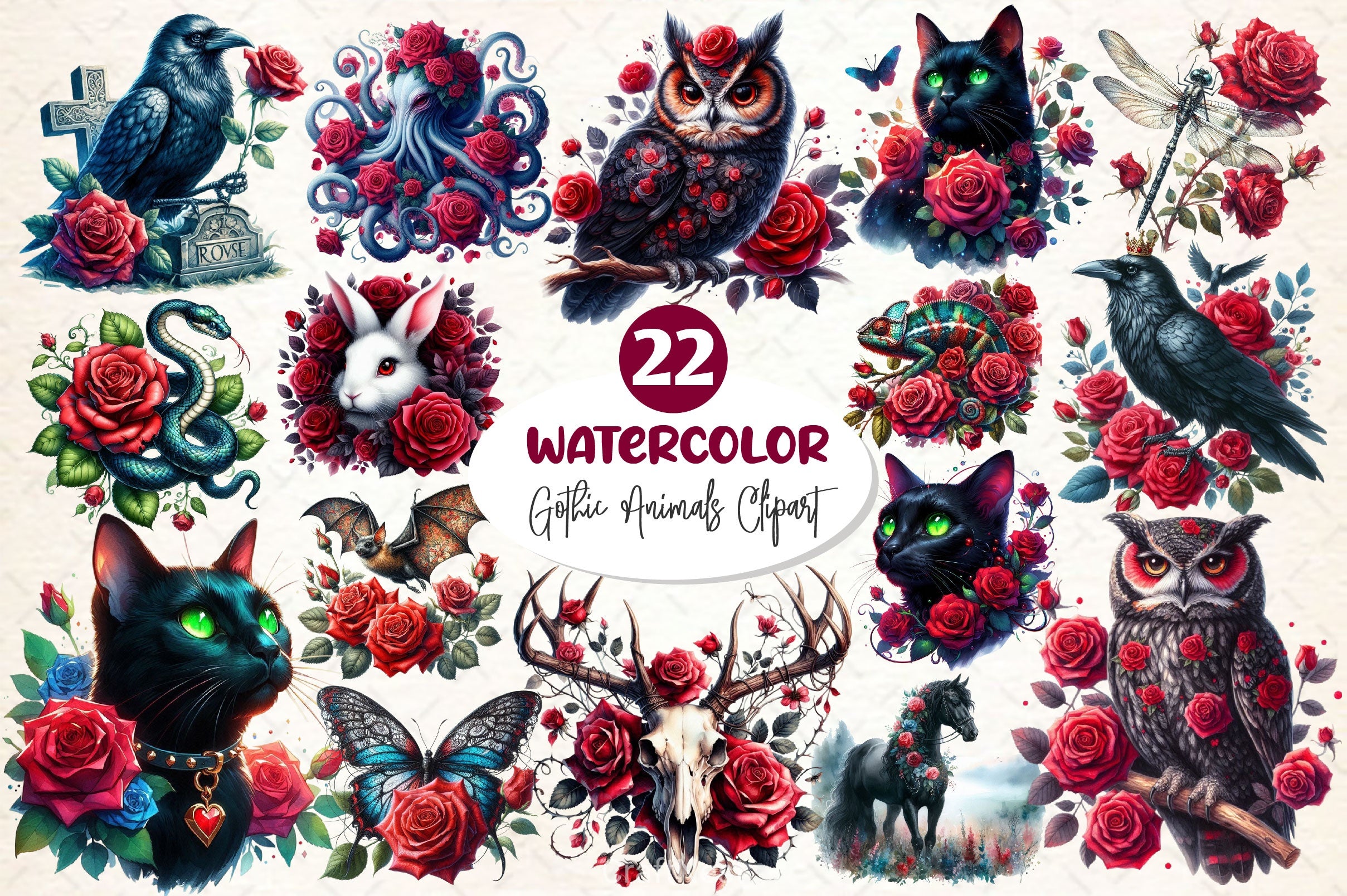 Gothic Animals Clipart Bundle 2 - CraftNest - Digital Crafting and Art