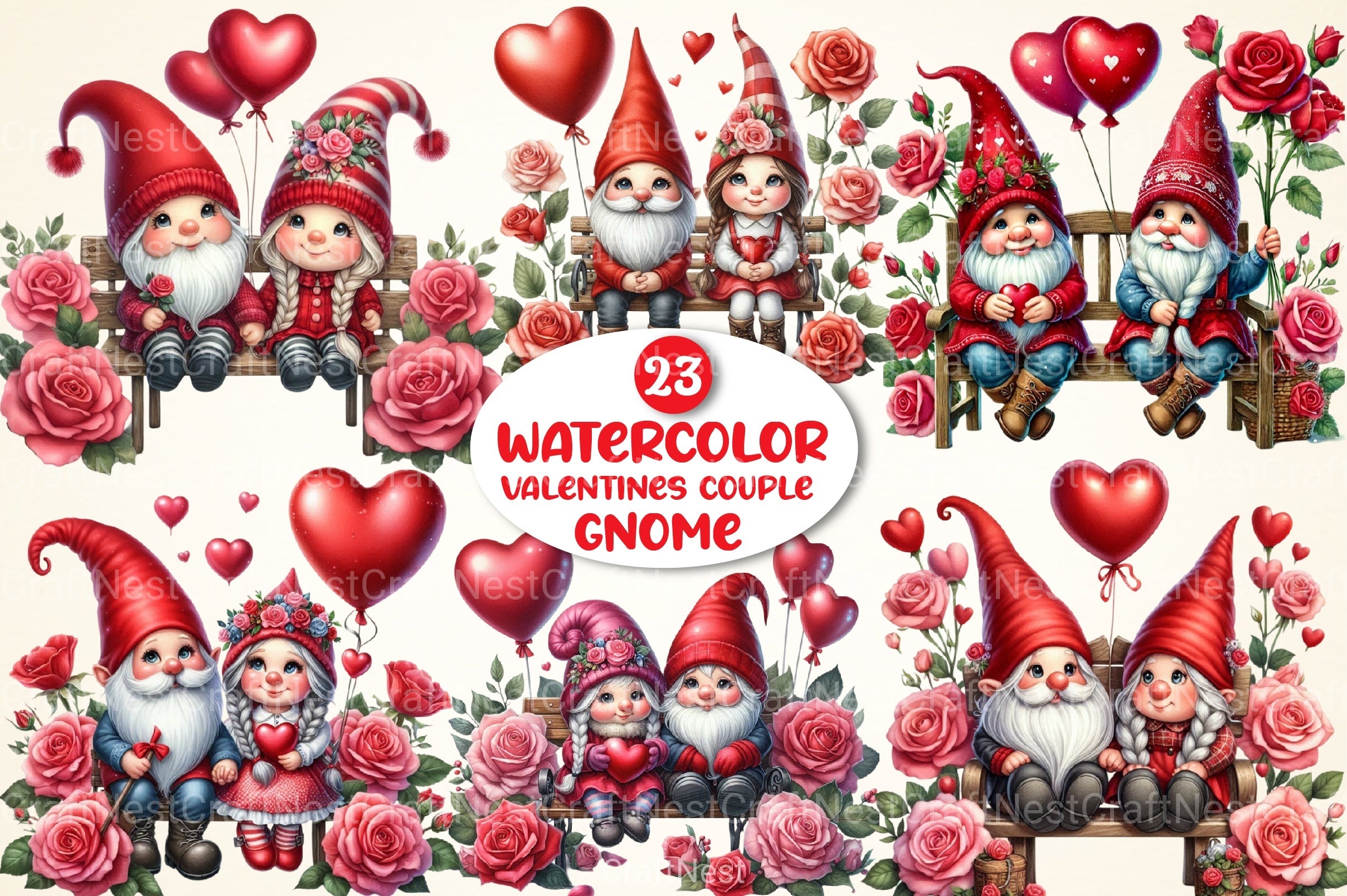 Valentine's Gnome Couple Clipart Bundle - CraftNest - Digital Crafting and Art