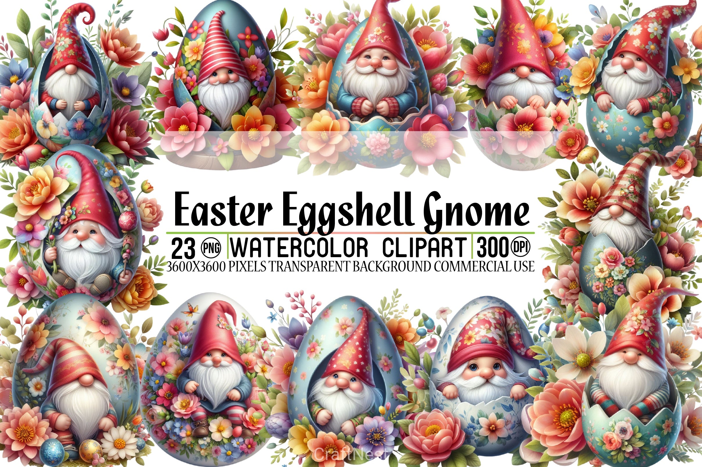 Easter Eggshell Gnome Clipart Bundle - CraftNest - Digital Crafting and Art