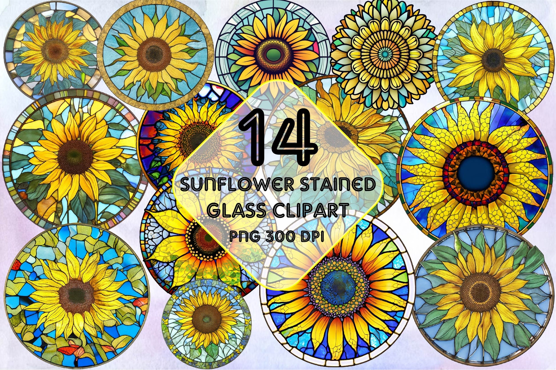 Sunflower Stained Glass Clipart Bundle 1 - CraftNest - Digital Crafting and Art