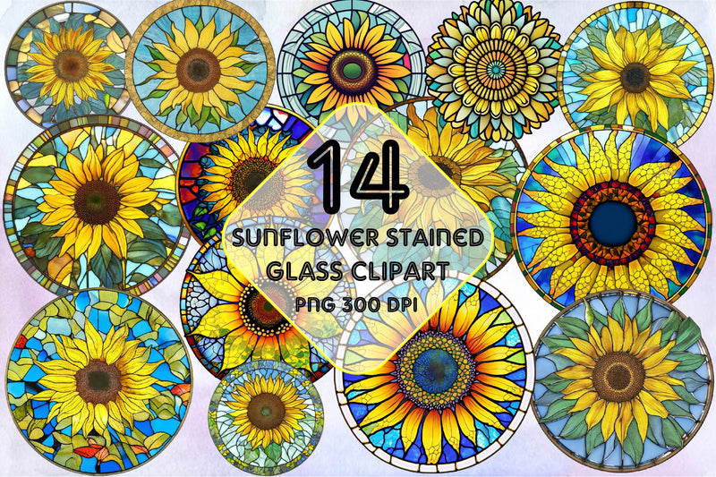 Sunflower Stained Glass Clipart Bundle 1 - CraftNest - Digital Crafting and Art