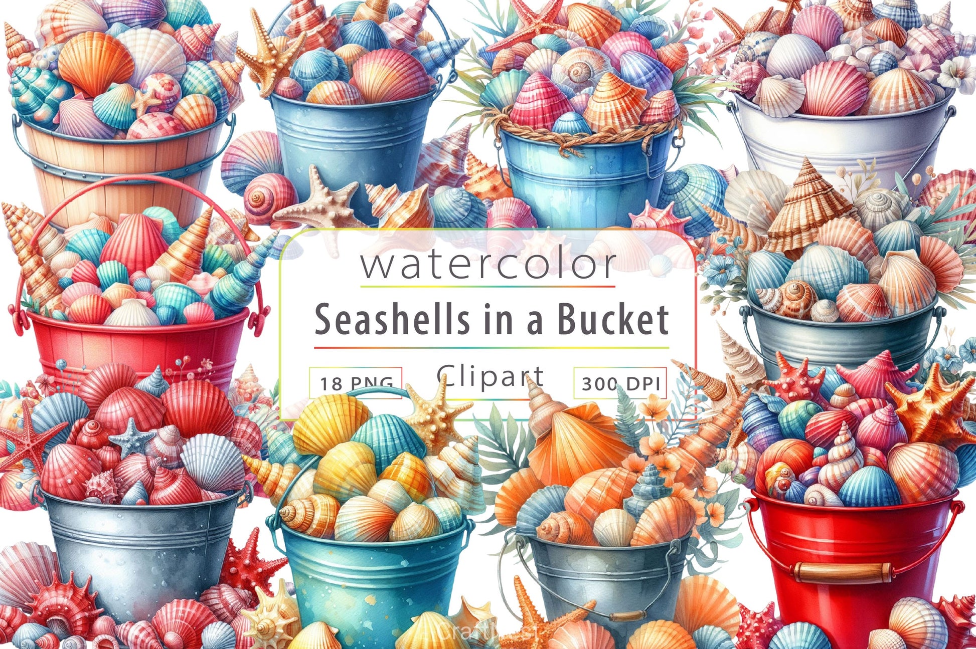 Seashells In A Bucket Clipart Bundle - CraftNest - Digital Crafting and Art