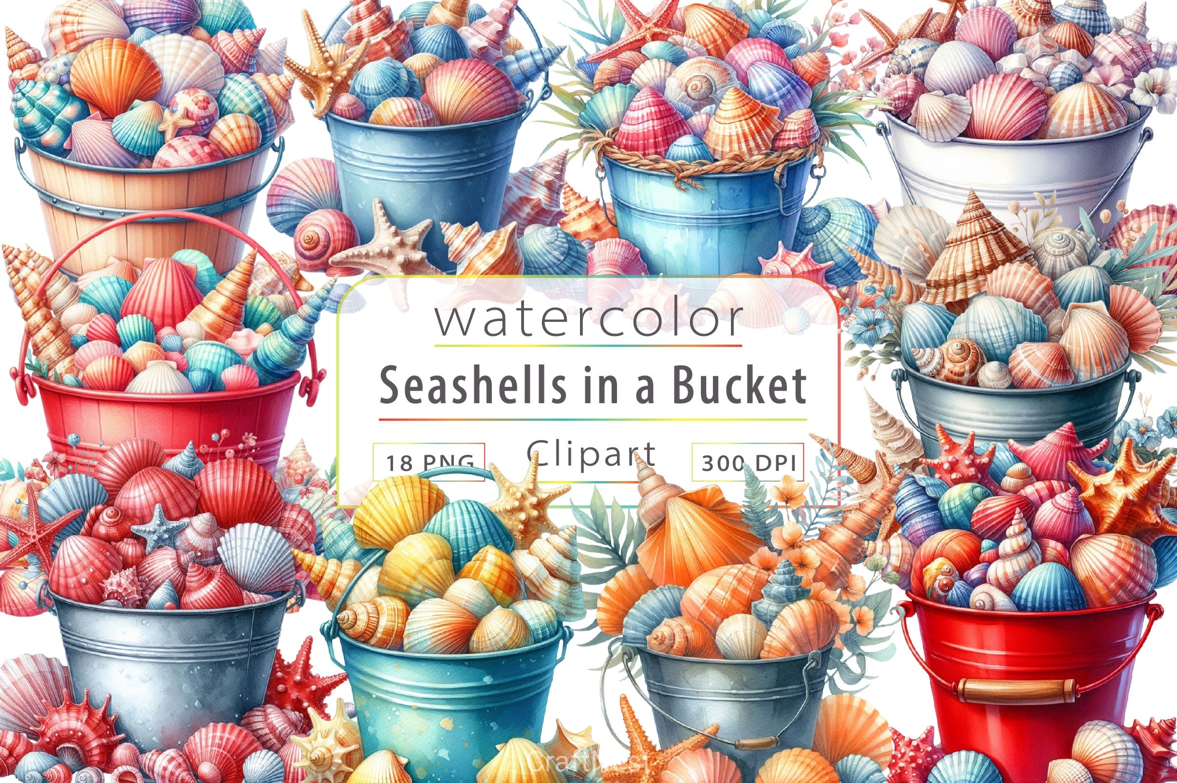 Seashells In A Bucket Clipart Bundle - CraftNest - Digital Crafting and Art