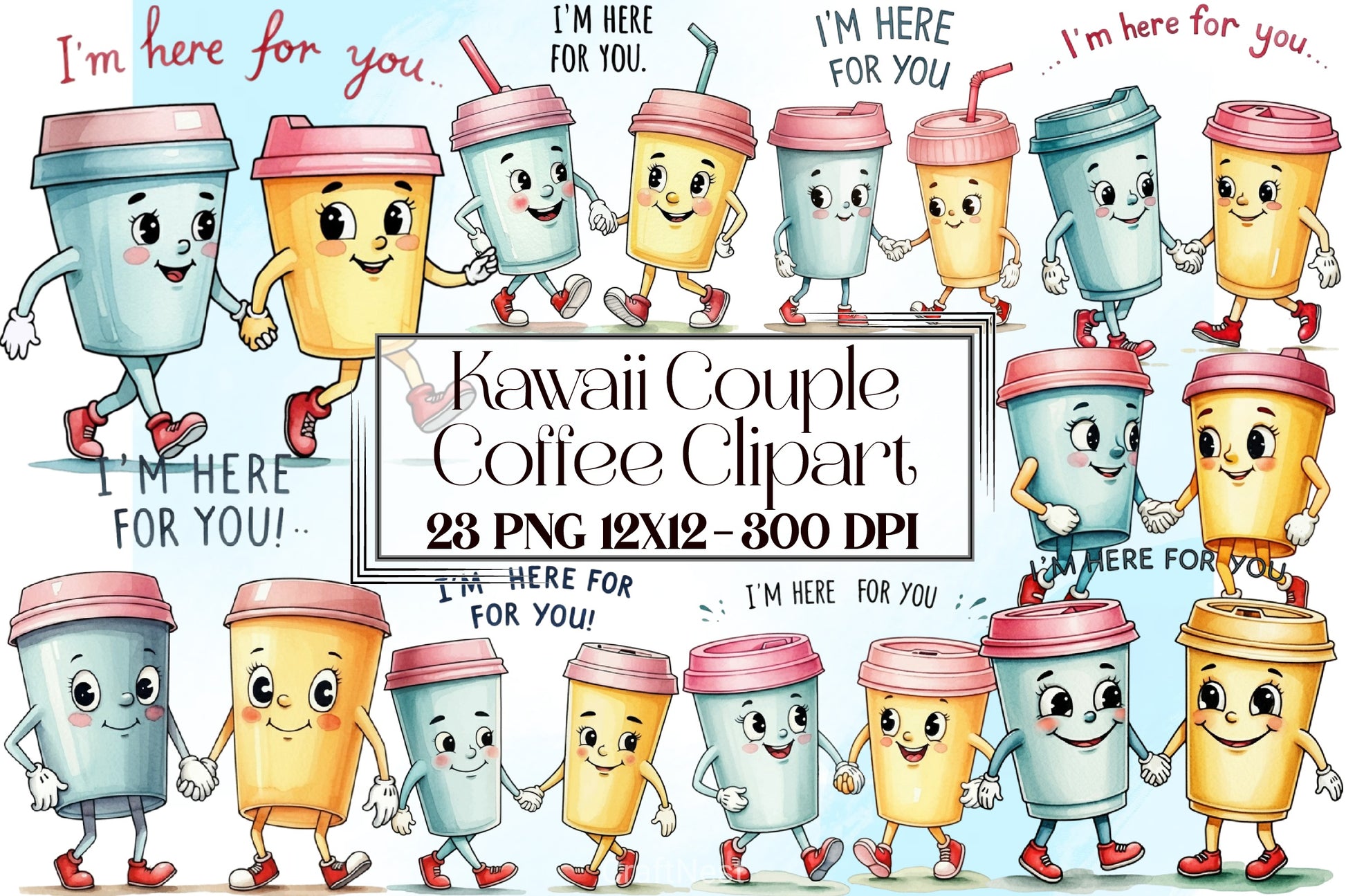 Kawaii Couple Coffee Clipart Bundle - CraftNest - Digital Crafting and Art