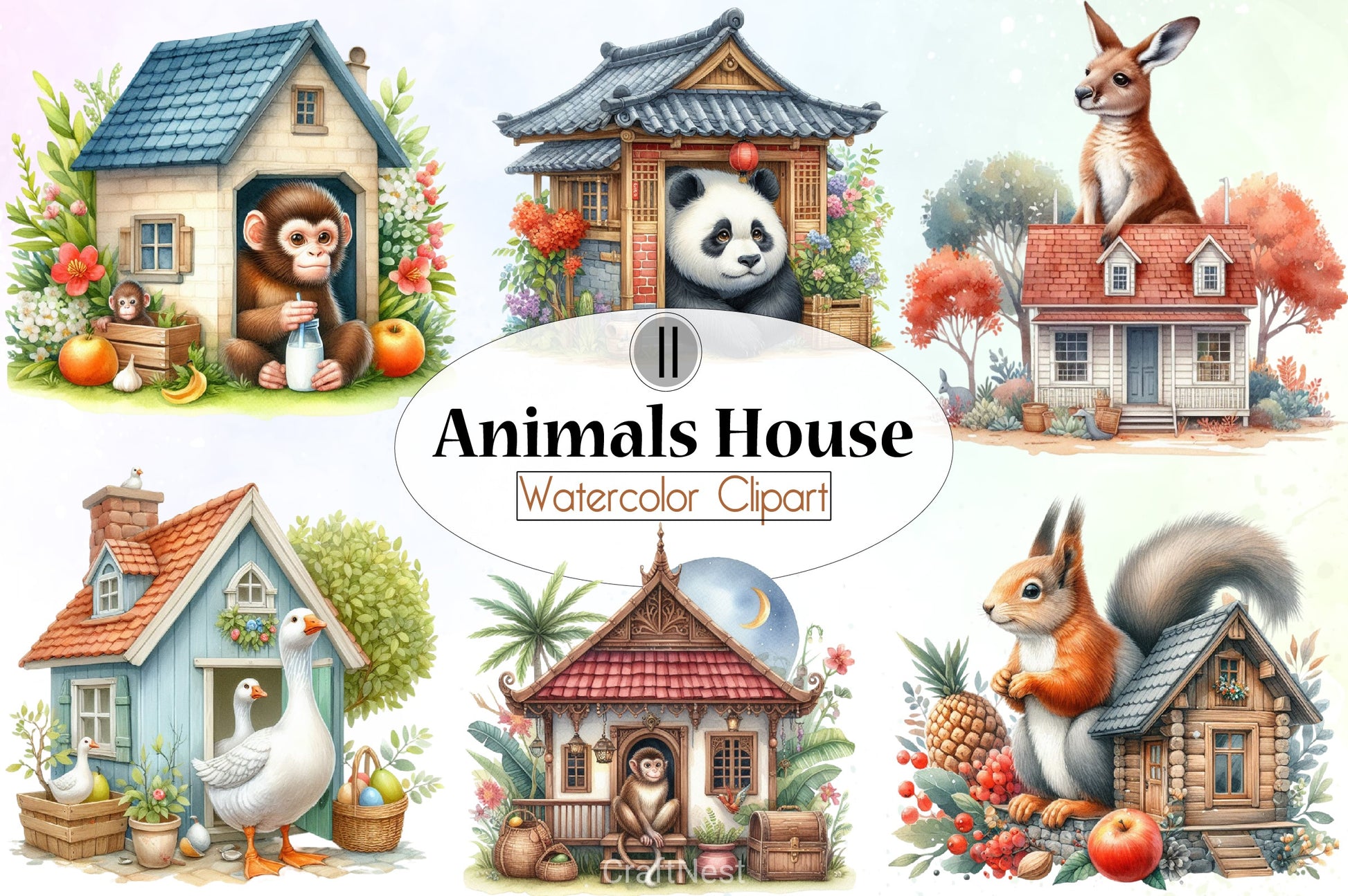 Animals House Clipart Bundle - CraftNest - Digital Crafting and Art
