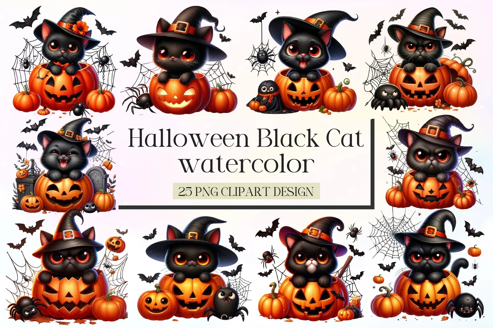 Cute Black Cat Halloween Clipart Bundle - CraftNest - Digital Crafting and Art