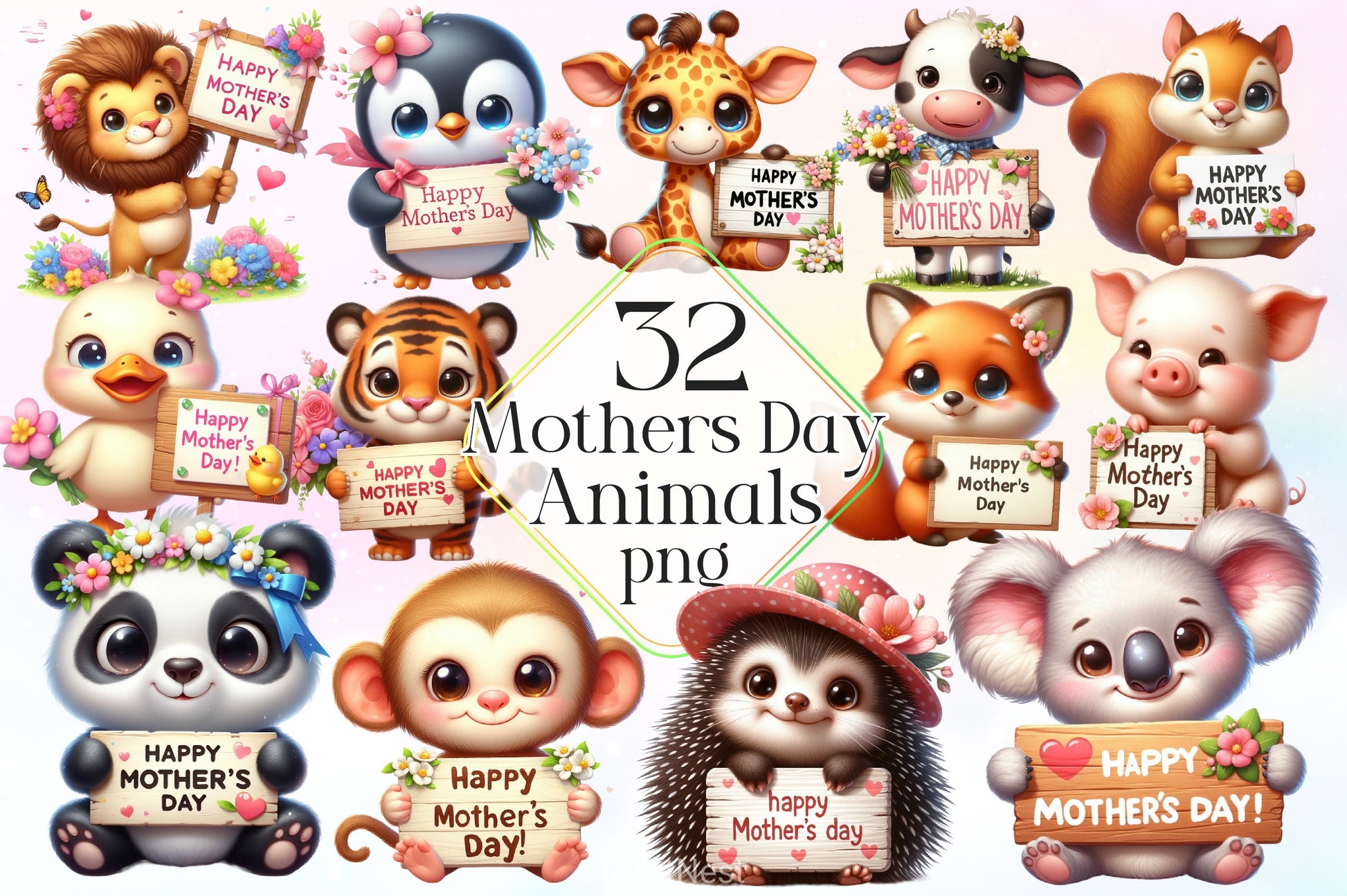 Cute Happy Mothers Day Animals Clipart Bundle 2 - CraftNest - Digital Crafting and Art