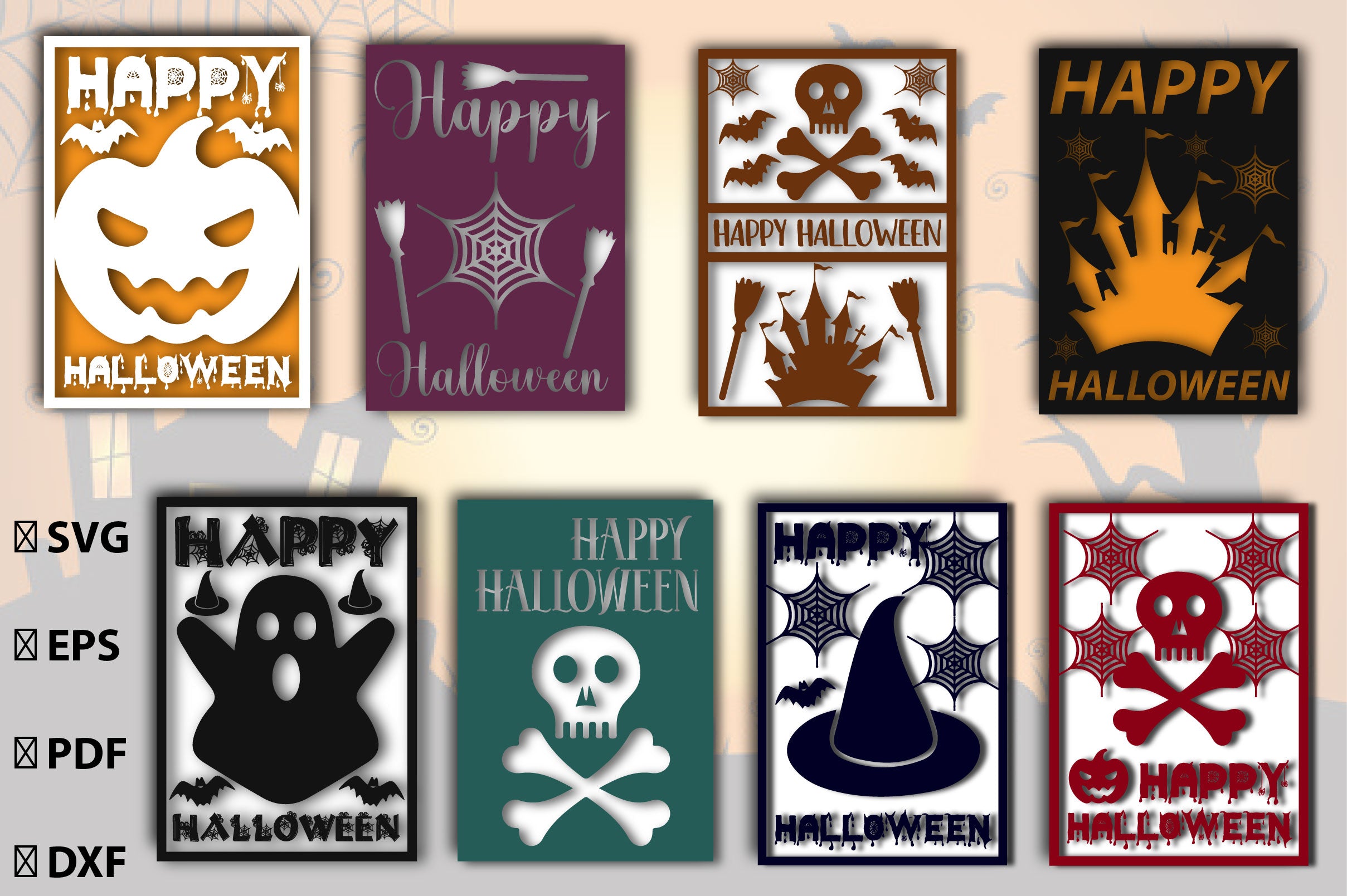 Happy Halloween Card SVG Bundle - CraftNest - Digital Crafting and Art