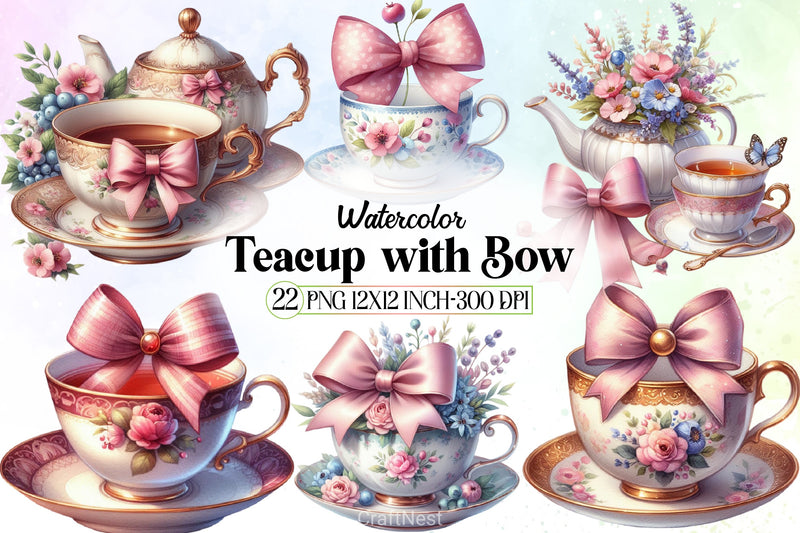 Teacup Bow Clipart Bundle - CraftNest - Digital Crafting and Art