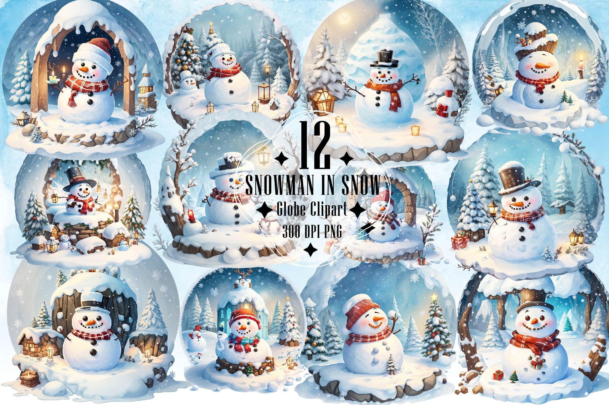 Snowman In Snow Globe Clipart Bundle - CraftNest - Digital Crafting and Art